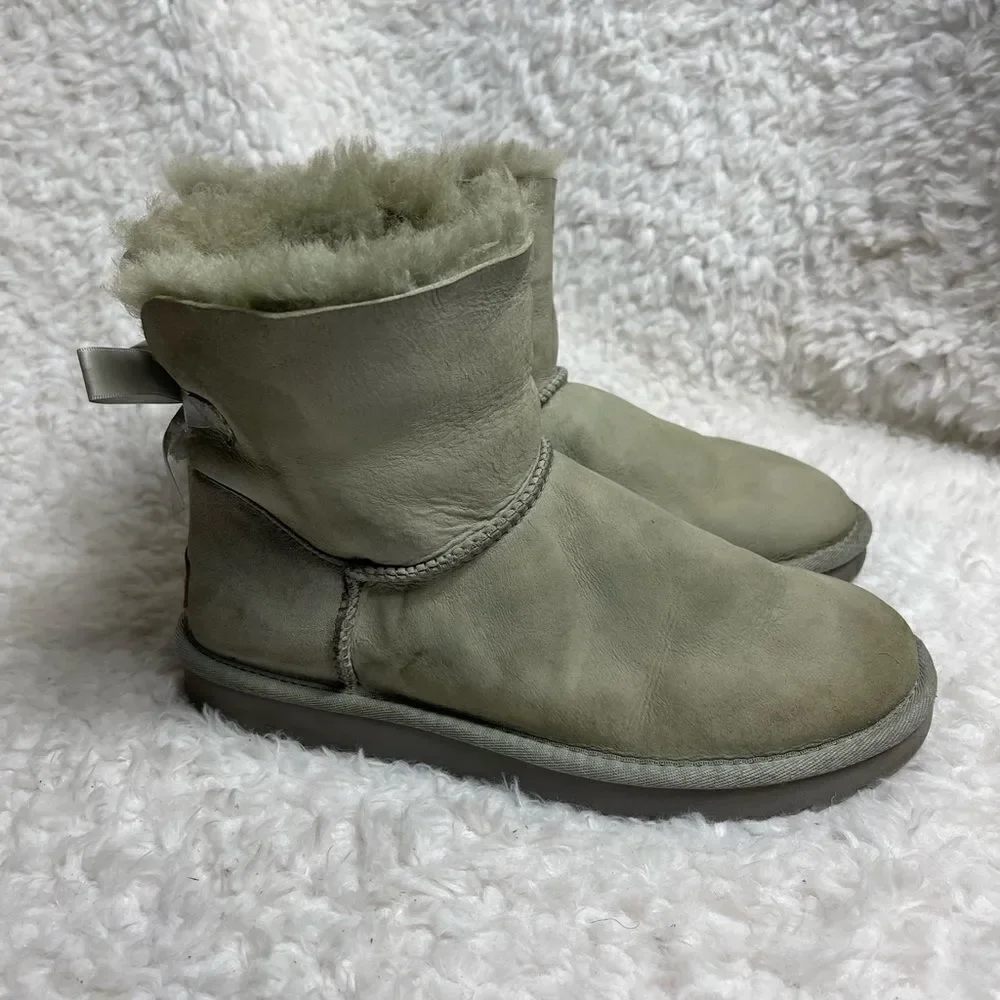 Ugg Baley short boots leather gray suede short boots with sheep skin lin…